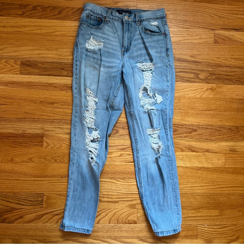 Aeropostale blue ripped straight leg 90s mom jeans size 0